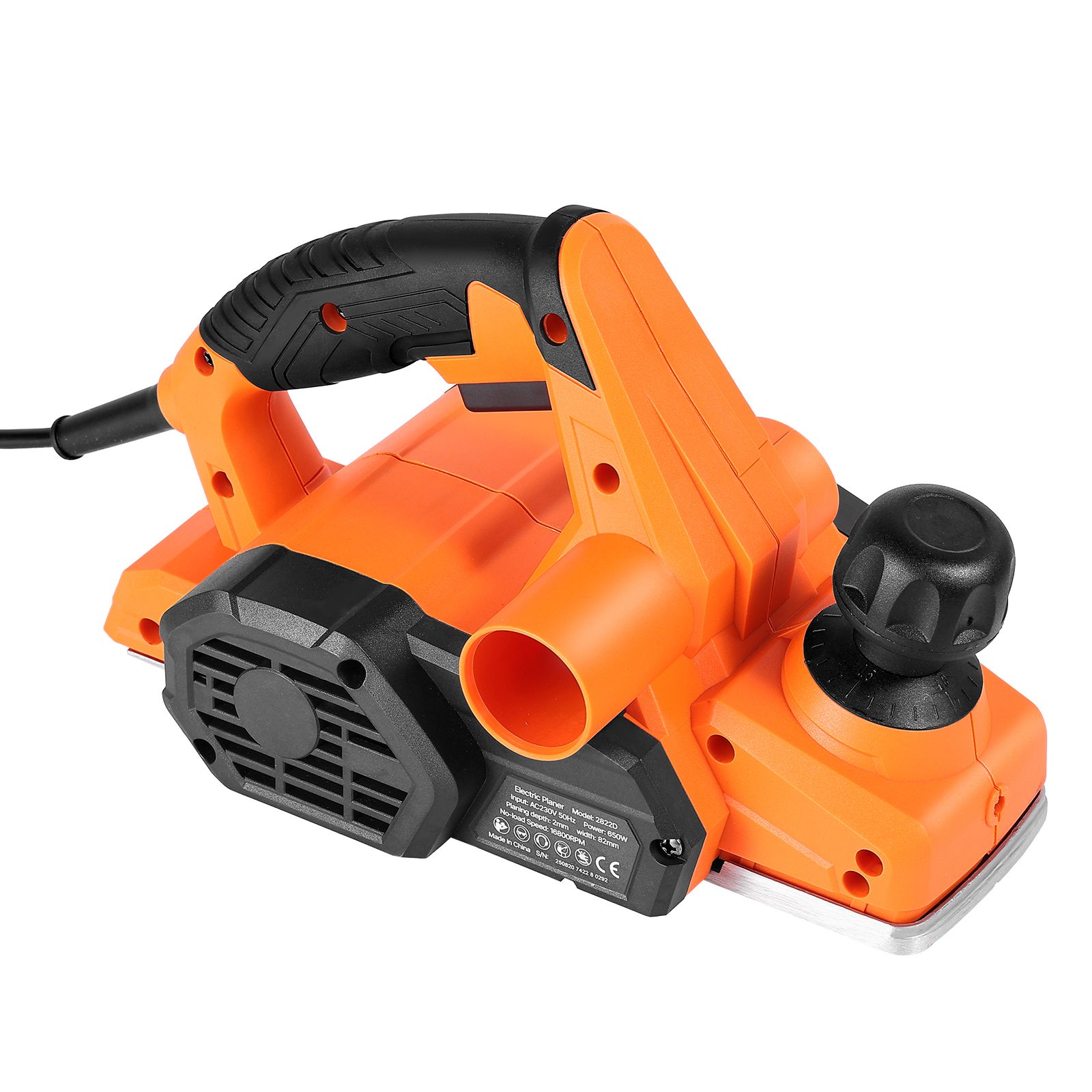 Elektrischer Handhobel, 82 Mm, 650 W, 16800 U/min, Einstellbare Schnitttiefe, 2 Klingen, Für Holz, Heimwerkerarbeiten, Glatte Oberfläche.