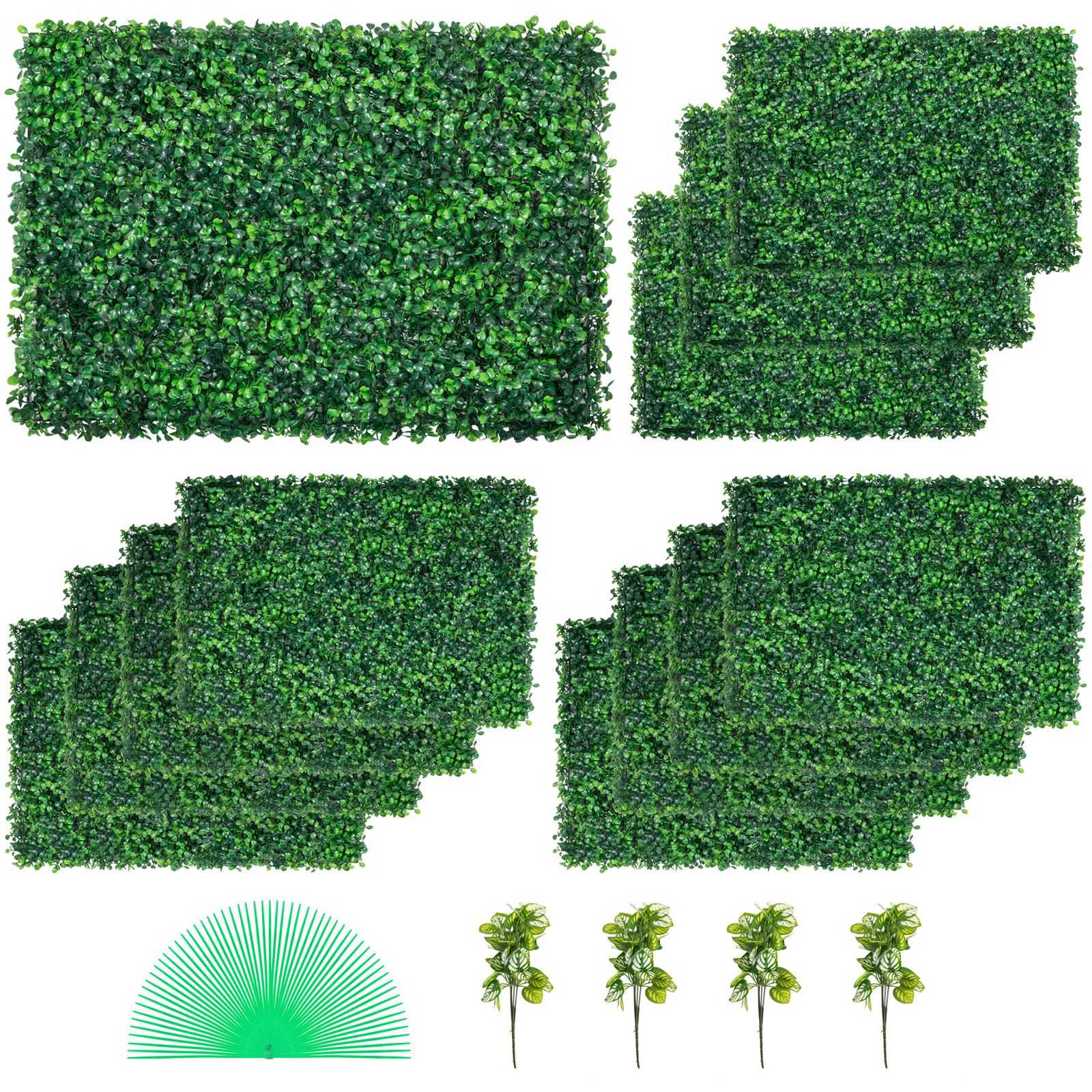 Künstliche Buchsbaumhecke, 12-teilig, 24 X 16 Zoll, Grün, Für Die Wanddekoration Im Innen- Und Außenbereich, Garten Und Zaun