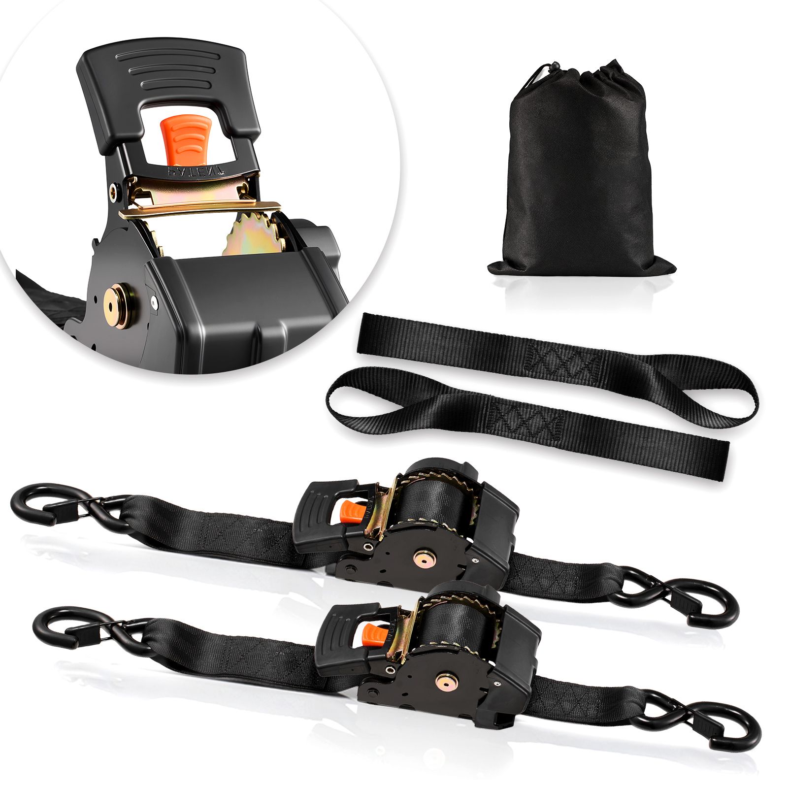 Einziehbare Ratschengurte, 50,8 Mm X 3 M, Mit S-haken, 1375 Kg Bruchfestigkeit, 2 Weiche Schlaufen, 2er-pack, Ideal Zum Sichern Auf Anhängern, Motorrädern, Kajaks Und Autodächern.