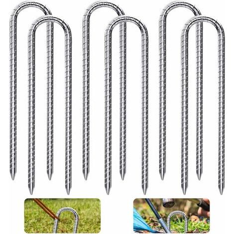 Ancrages De Tente En Acier Galvanisé, Crochets De Piquet De Trampoline, Utilisés Pour Fixer Les Tentes, Les Auvents, Etc., Avec Six Piquets De Sol En Forme De U De 8 Mm X 30 Cm.