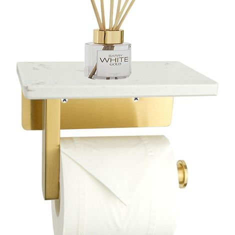 Toilettenpapierhalter Mit Ablage, Toilettenpapierrollenhalter Aus Weißem Marmorgold, Gebürstetem Edelstahl, Zur Wandmontage Für Küche Und Badezimmer (gold)