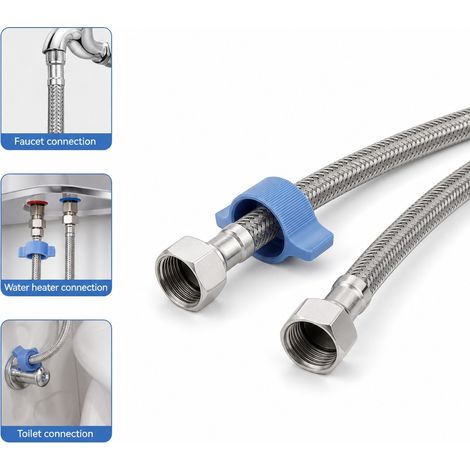 Set Mit 2 Flexiblen, Geflochtenen Edelstahl-304-schläuchen, 40 Cm – Ce-zertifizierte Kupferarmatur – Für Warm-/kaltwassererhitzer/wc-armatur