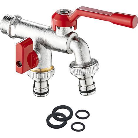 Doppelter Außenwasserhahn Aus Messing (3/4") – 2 Unabhängige Auslässe – Frost- Und Korrosionsbeständig – Standard-gewindemontage – Für Hochdruck Geeignet – Chrom