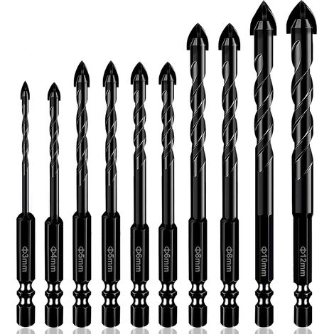 Set Mit 10 Professionellen Bohrern Für Ziegel Und Keramikfliesen, Beton Und Glas Für Porzellanfliesen, Ziegelwände, Kunststoff, Holz (3/4/5/5/6/6/8/10/12 Mm)