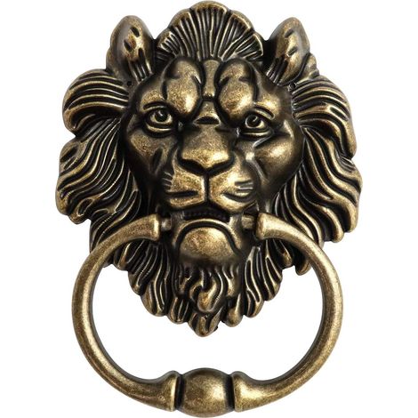 Heurtoir De Porte En Forme De Tête De Lions Avec 2 Vis, Bronze