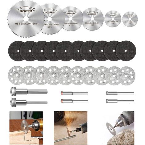 Mini-trennscheiben, 10 Diamant-trennscheiben, 10 Harz-trennscheiben, 6 Hss-kreissägeblätter Mit 1/8"-schaft Für Holz, Aluminium, Glas, Kunststoff Und Metall
