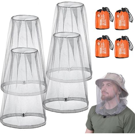 4er-pack Moskitonetz Für Den Kopf, Insektenschutznetz Mit Tragetasche, Moskitonetz Für Den Kopf, Moskitonetz Für Imker, Camping, Outdoor, Grau
