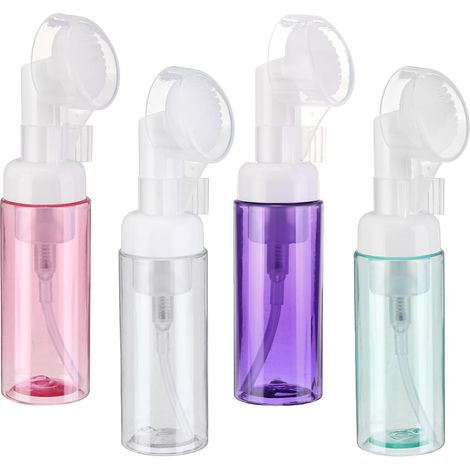 4-teiliges Schaumseifenspender-set, 60 Ml Flasche Gesichtsreinigungsschaum Mit Bürste, Transparent/lila/grün/rot