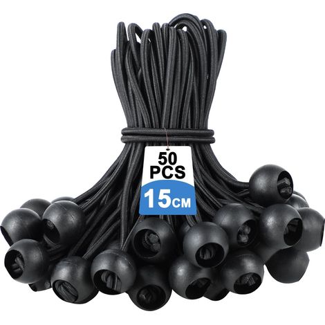 Packung Mit 50 Elastischen Bungee-seilen Mit Kugel – Planenspanner, Elastisches Bungee-seil, Elastisches Seil – Schwarze Dehnbare Schlaufen Mit Kunststoffkugel Für Planen, Zelte Und Abdeckplanen.