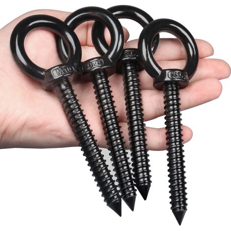 Schrauböse, Verzinkte Ösenschraube M10 X 80 Mm, 4 Stück (schwarz), Hochleistungs-ösenhaken, Schraubhaken, Edelstahl, Hochleistungs-ösenschraube Mit Gewinde Für Hängematten, Jalousien, Hängesessel