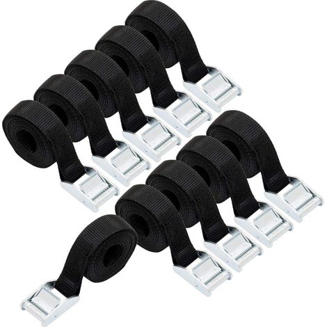 Zurrgurte, 2,5 M Lang, 25 Mm Breit, Tragfähigkeit 150 Kg, Entspricht Din En 12195-2, 10 Stück, 1 Packung, Schwarz