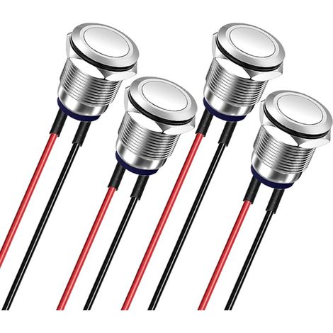 Stück Vorverdrahtete 12mm 3a 12v/24v/110v/250vac Wasserdichte Drucktaster Mit Verriegelbarem Ein/aus-druckknopf Aus Edelstahl (flachkopf)