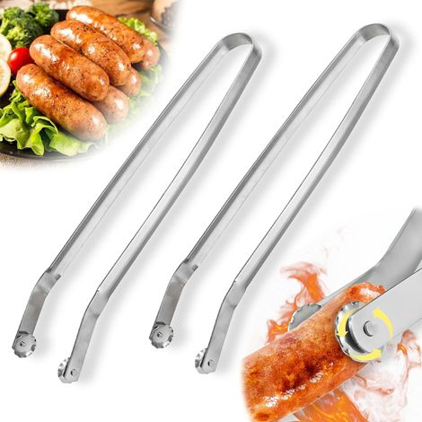 Set Mit 2 Grillwürstchenzangen Zum Wenden Und Grillen, Neue Grillzange Aus Edelstahl Mit Langem Griff, Kochzange Mit Langem Griff Zum Wenden Von Speck Und Steaks