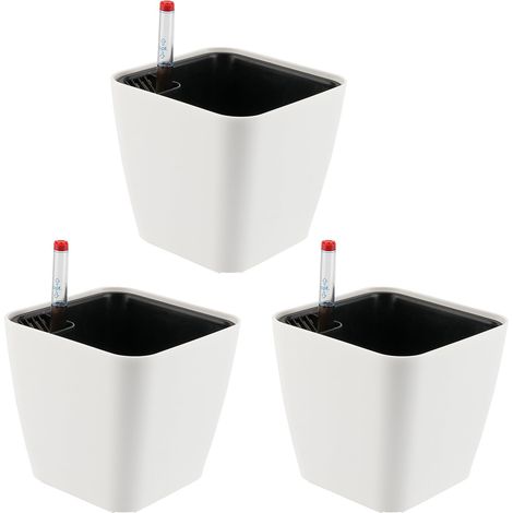 Set Mit 3 Quadratischen, Weißen, Selbstbewässernden Pflanzgefäßen Aus Kunststoff, 14 Cm, Für Drinnen Und Draußen, Mit Wasserstandsanzeige, Geeignet Für Balkongärten