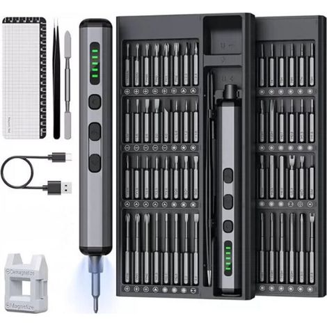 70-in-1 Akku-präzisions-mini-schraubendreher Mit Led-anzeige, 5 Drehmomentstufen, 64 S2-stahlbohrern, 350-mah-akku Für Laptops, Brillen, Uhren, Drohnen Und Handys