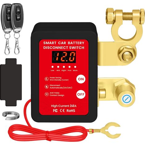 Kabellos Ferngesteuerter Batterieschutzschalter, 12v 240a Batterietrennschalter Mit Fernbedienung, Automatischer Abschaltschalter Mit Led-anzeige Für 12v Auto, Wohnmobil, Atv, Lkw, Boot (schwarz)