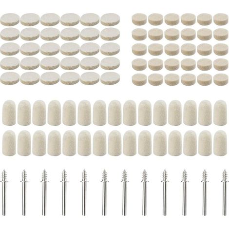 Set Mit 102 Polierpads Aus Wollfilz – Set Bestehend Aus 90 Pads (10/13/25 Mm) + 12 Metallstäben (3,17 Mm) – Zum Polieren Von Glas, Metall, Keramik Und Schmuck – Dremel-kompatibel