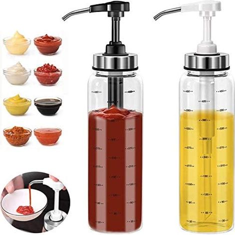 Set Mit 2 Glasflaschen Zum Ausgießen Von Je 500 Ml Olivenöl, Tropffrei, Bleifrei, Für Ketchup, Salatdressing, Honig Und Öl.
