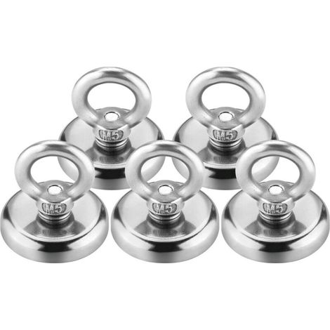Set Mit 5 Neodym-angelmagneten, 32 Mm Durchmesser, 45 Kg Zugkraft, Superstarke Magnethaken Zum Angeln In Flüssen Und Seen