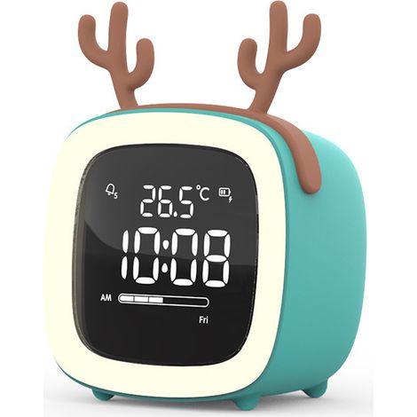 Lautloser Kinderwecker Mit Lichteffekt Und Blauem Hirschmotiv, Elektronischer Nachttischwecker Mit Einstellbarem, Sanftem Licht, Niedliches Cartoon-design Für Kinder- Und Schülerzimmer