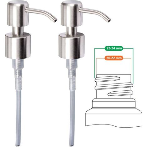 Ersatzpumpe Für Flüssigseifenspender – Edelstahl Aisi 304 18/10, Gebürstete Oberfläche, 22–24 Mm Gewinde, 10 Cm Schlauch, 2er-pack