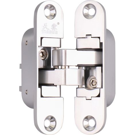 Verstellbares, Verdecktes 3d-scharnier, Rechts Anschlagend, Aluminium Und Zink, Oberfläche: Edelstahl Satiniert, Für Türen Bis 60 Kg, 180°-öffnungswinkel, Achsabstand 35 X 80 Mm