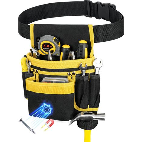 Werkzeuggürtel Mit 13 Taschen, Abnehmbarer Und Verstellbarer Magnetischer Werkzeugtasche Aus Nylon, Gepolsterter Werkzeuggürtel Für Taillenumfänge Von 79 Cm Bis 122 Cm, Für Elektriker, Schreiner Und H