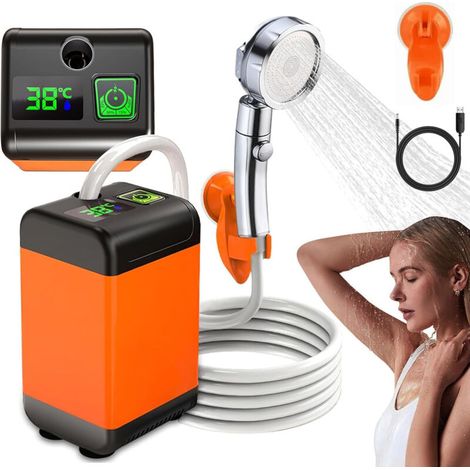 Wiederaufladbare, Tragbare Elektrische Dusche (7800 Mah) – Elektrische Duschpumpe, Camping-duschset Mit Intelligenter Temperaturanzeige, 3 Einstellbaren Modi, 120 Minuten Akkulaufzeit Für Strand Und A