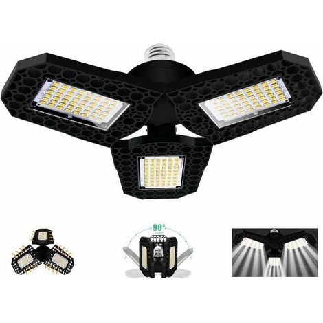 60-w-led-garagenleuchte, E27-fassung, Verformbare Deckenleuchte Mit 3 Verstellbaren Paneelen, 6000 Lumen, Kaltweiß, Für Werkstatt, Lagerhalle, Keller