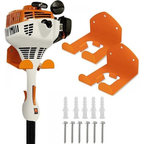 Set Mit 2 Massiven Stahl-wandhalterungen Für Freischneider, Orange Wandhalterung 26x16x10 Cm Zur Aufbewahrung Von Elektrowerkzeugen, Kettensägen, Rasenmähern