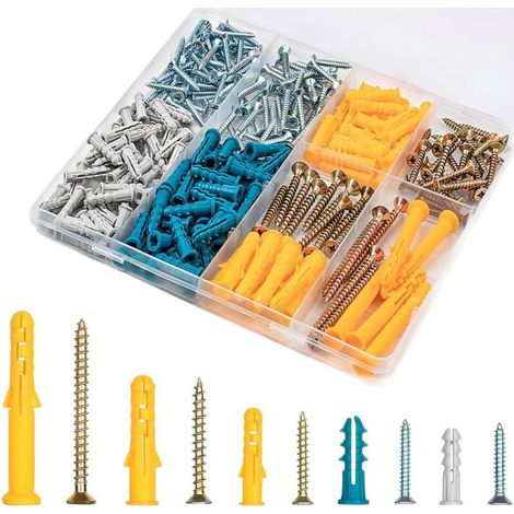 270-teiliges Wandschrauben- Und Dübelset, Universelle Selbstbohrende Schrauben Und Dübel, Flachkopf-kreuzschlitzschrauben, Kohlenstoffstahl, Pp, Für Ziegel, Beton, Gipskarton