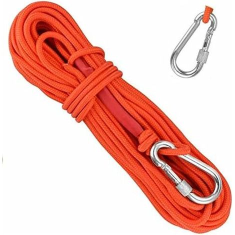 20 M Langes Polypropylen-kletterseil Mit Karabiner, Uv- Und Korrosionsbeständiges, Geflochtenes Seil Für Bergsteigen, Camping, Angeln, Wandern Und Rettungseinsätze – Orange