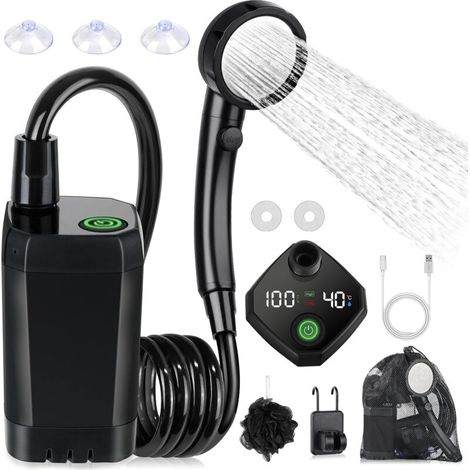 Tragbare, Elektrische, Wiederaufladbare Campingdusche Mit 6000-mah-akku, Duschpumpe, Smart-display, 4-modus-duschkopf Und Usb-typ-c-anschluss Für Outdoor-wanderungen