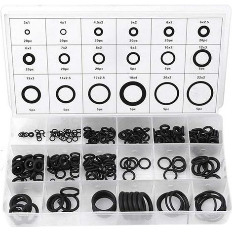 Sortiment Mit 225 O-ringen Aus Nitrilkautschuk – 18 Größen (3x1 Mm Bis 22x2 Mm) – Öl- Und Flüssigkeitsbeständig – Für Reparaturen An Kraftfahrzeugen, Sanitäranlagen, Hydraulik Und Gasanlagen