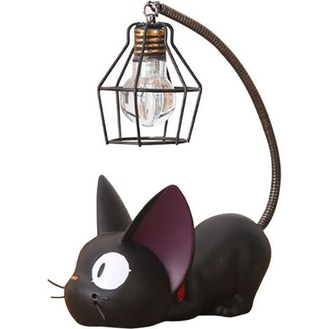 Nachttischlampe Mit Katzenmotiv Aus Kunstharz – Lampenschirm Aus Draht – 8 X 12 X 17 Cm – Schwarz – Sanftes Licht Zum Lesen