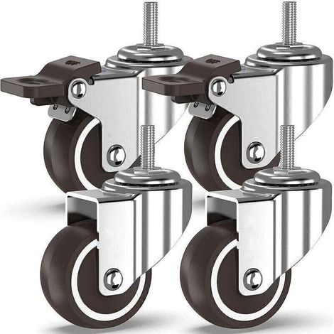Elle-4 Lenkrolle Mit M10 Gewindebolzen, Satz Mit 4 50-mm-gummirädern, Tragfähigkeit 200 Kg, 2 Mit Bremsen Und 2 Ohne Bremsen, Für Möbel, Werkbänke, Industriewagen