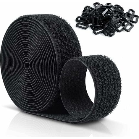 Wiederverwendbarer Klettverschluss, 10 M X 25 Mm, Schwarzer Nylon-kabelbinder Mit Haken Und Schlaufe, Individuell Zuschneidbar, Mit 50 Kunststoffschlaufen Für Haushalt, Büro Und Werkzeugaufbewahrung