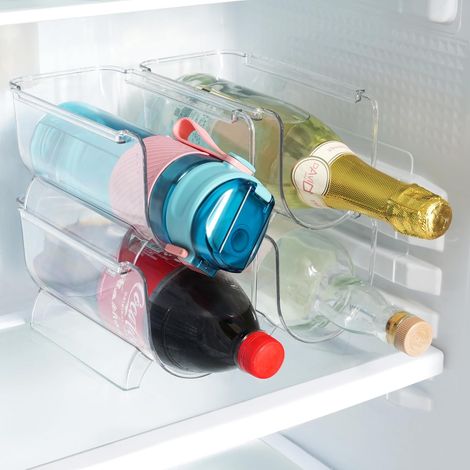 Stapelbares, Transparentes Flaschenregal – 4er-set – Strapazierfähiger Pet-kunststoff – Maße: 20 X 11,5 X 11 Cm – Für Flaschen Bis 1,5 Kg