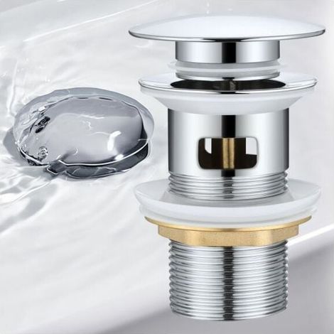 Verchromter Messing-waschtischablauf G 1 1/4 Mit Überlauf, Universeller Waschbeckenablauf Mit Großem 66-mm-deckel Für Badezimmerwaschbecken, 20–45 Mm Wandstärke