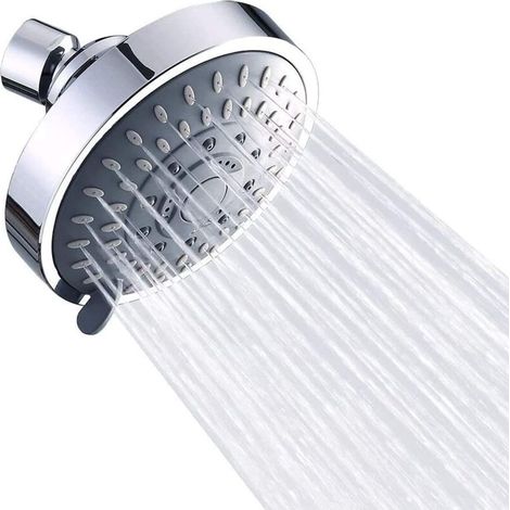 Ikodm Feststehender Duschkopf, Hochdruck-duschkopf Mit 5 Einstellungen, 360° Verstellbarer, Wassersparender Regenduschkopf, Poliertes Chrom-abs, G 1/2 2,5 Gpm, 10,4 X 10,9 X 8 Cm