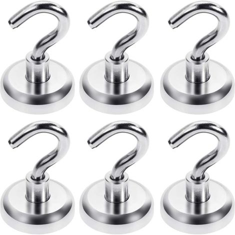 Extra Starke 34 Kg Magnethaken – Set Mit 6 Stahlhaken Mit 32 Mm Durchmesser Neodym-magneten – Bohrfreie Montage Für Werkstatt, Küche, Büro, Zum Aufhängen Von Kleidung, Auslagen Und Schildern