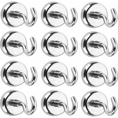Neodym-magnethaken, 16 Mm, 12er-pack, Starke Aufbewahrungshaken, 5,5 Kg, A3, Vernickelter Stahl, Für Küche, Garage, Büro, Kühlschrank, Werkzeuge, Schraubenschlüssel