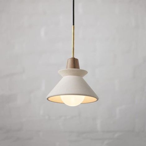 E27-pendelleuchte Aus Beton, 20 Cm – Lampenschirm Aus Gusseisen Und Holzzement Für Küche Oder Esszimmer, Industriestil