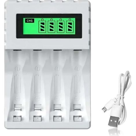 Wiederaufladbares Ladegerät Für Aa- Und Aaa-akkus, Intelligentes 4-steckplatz-ladegerät Mit Lcd-display, Schnellladefunktion Für Ni-mh- Und Ni-cd-akkus, Intelligenter Schutz, Abs