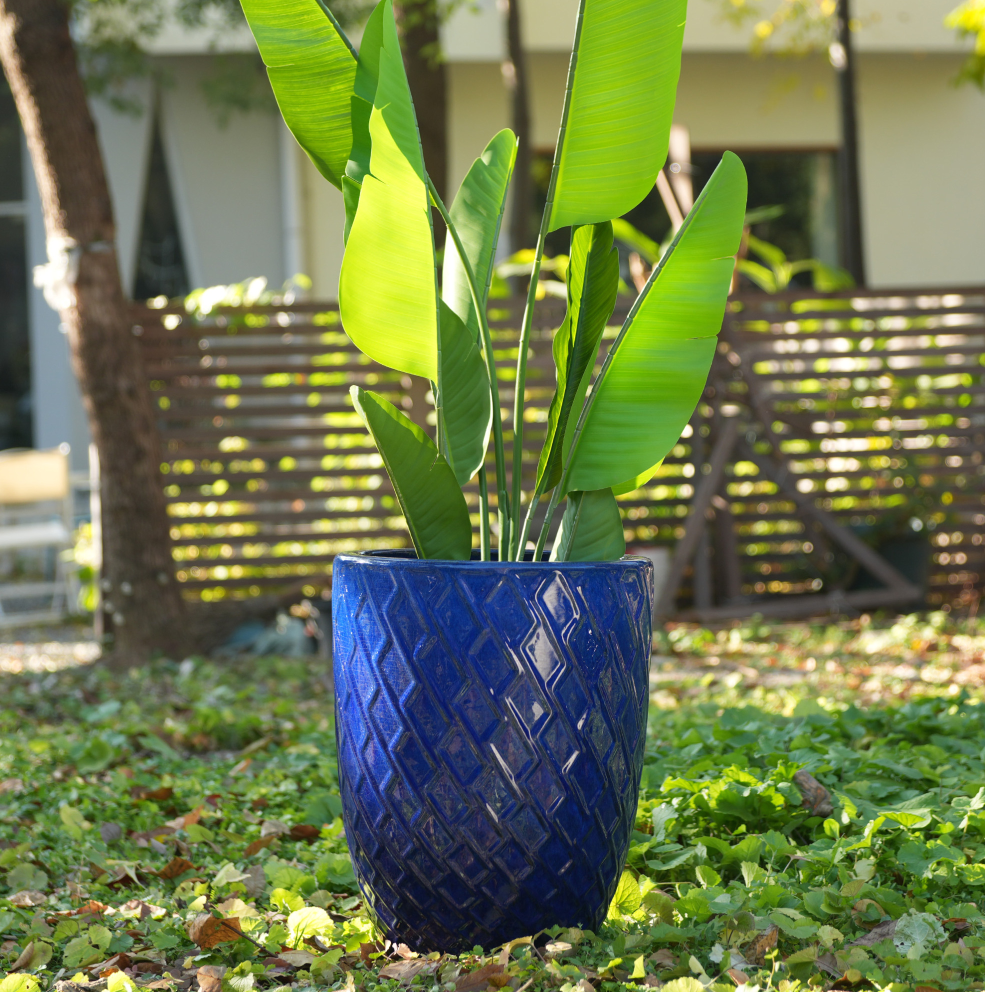 Keramik-blumentopf 42 X 54 Cm Königsblau Mit Rautenmuster Okmyhome