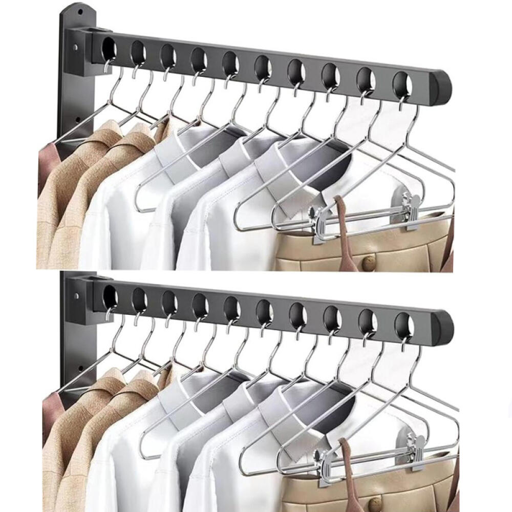 Zusammenklappbarer Wäschetrockner - Wandmontage - 90° Schwenkbar - Für Balkon, Badezimmer, Waschküche, 10 Löcher, 2 Stück.