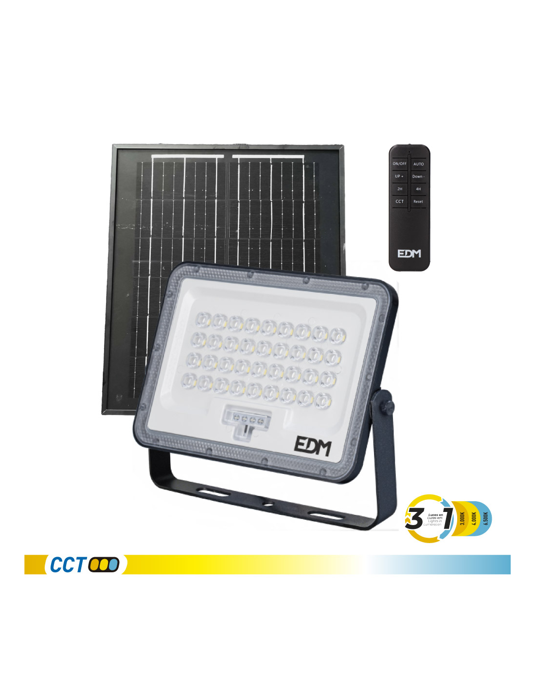 Projecteur Solaire Led 3 Cct Éclairage Extérieur Solaire Autonome Avec 3 Températures De Couleur - Edm