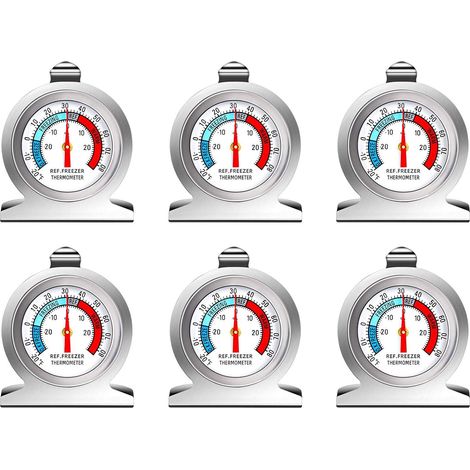 Großes Edelstahl-kühlschrankthermometer Mit Großem Zifferblatt, 6er-set, Mit Aufhängehaken Und Ständer, Für Gefrier- Und Kühlschränke.