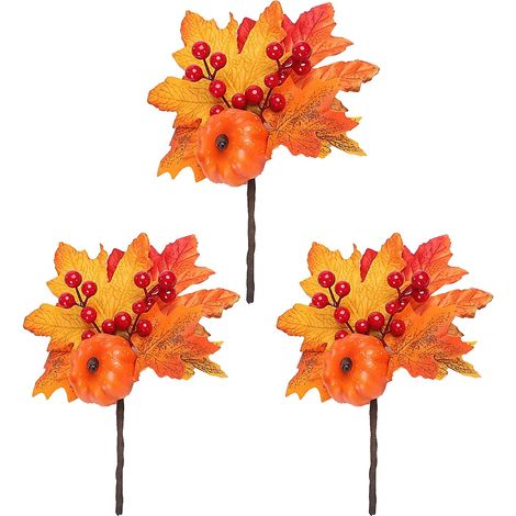 Künstlicher Ahornzweig Für Den Herbst, Künstliche Beerenstängel, Künstlicher Kürbisblumenstrauß Für Halloween, Diy-tischdekoration Für Thanksgiving, 3-teiliges Set