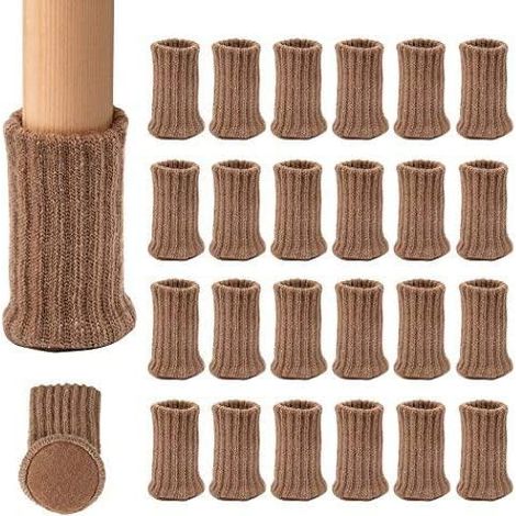 Set Mit 24 Stuhlbeinschonern, Elastisch Und Rutschfest, Schwarze Strickmöbelschoner, Durchmesser 7,5 Bis 12,5 Cm, Universelle Beinüberzüge Für Stühle Und Tische